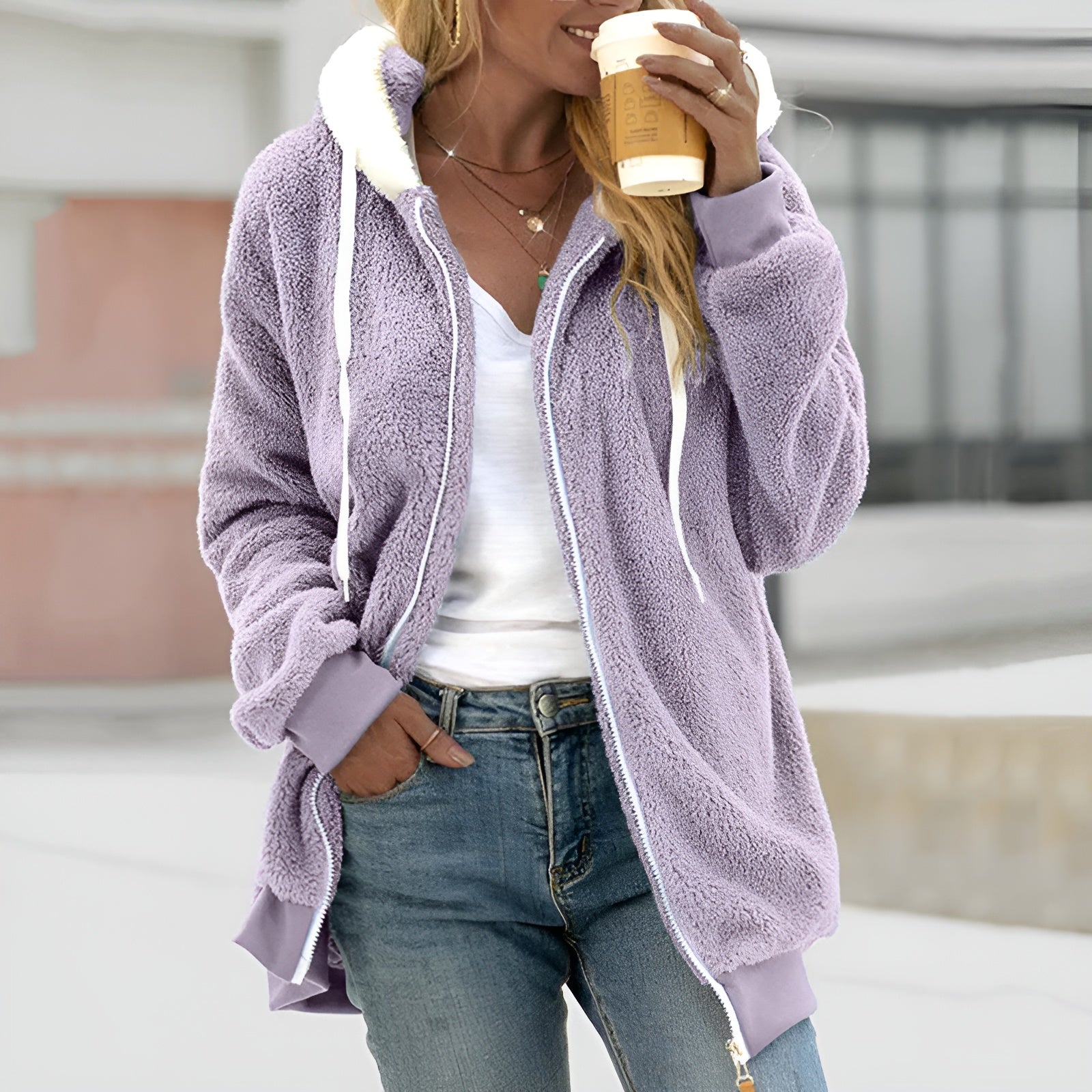 Soft Women's Oversized Sherpa Hoodie with Zipper