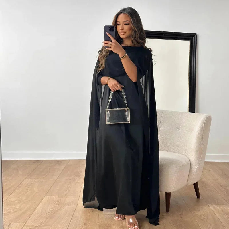 Women's Flowing Cape-Sleeve Column Dress