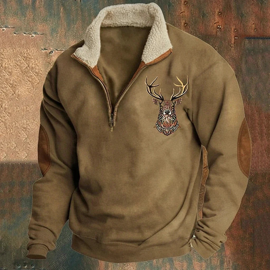 Men's Nordic Deer Sweater with Half Zip