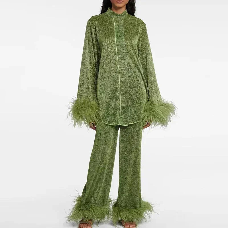 Women’s Long Sleeve Top and Wide Leg Pants Set