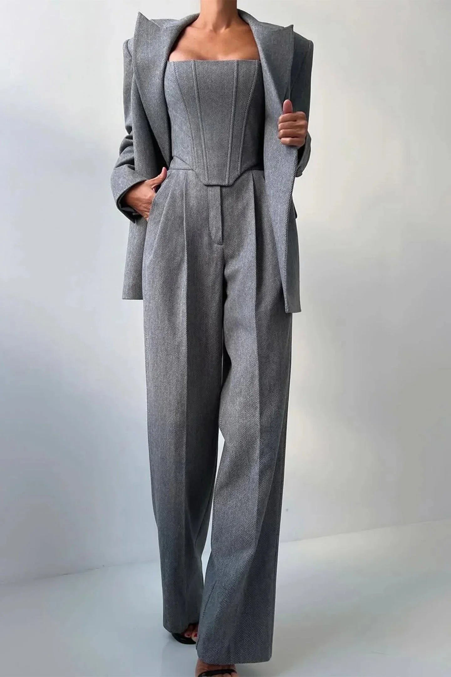 Women’s Elegant Blazer and Jumpsuit Set Formal Outfit