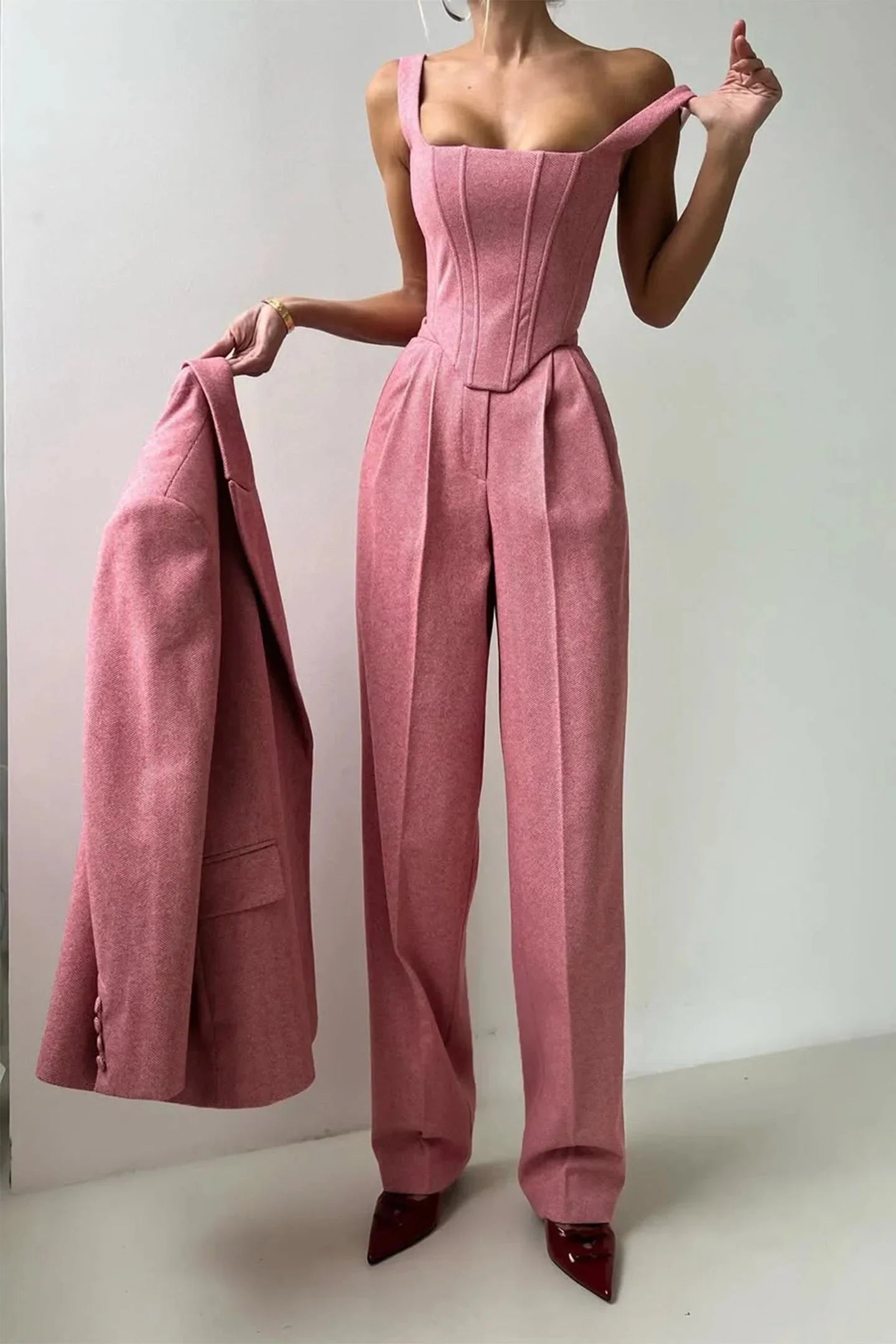 Women’s Elegant Blazer and Jumpsuit Set Formal Outfit