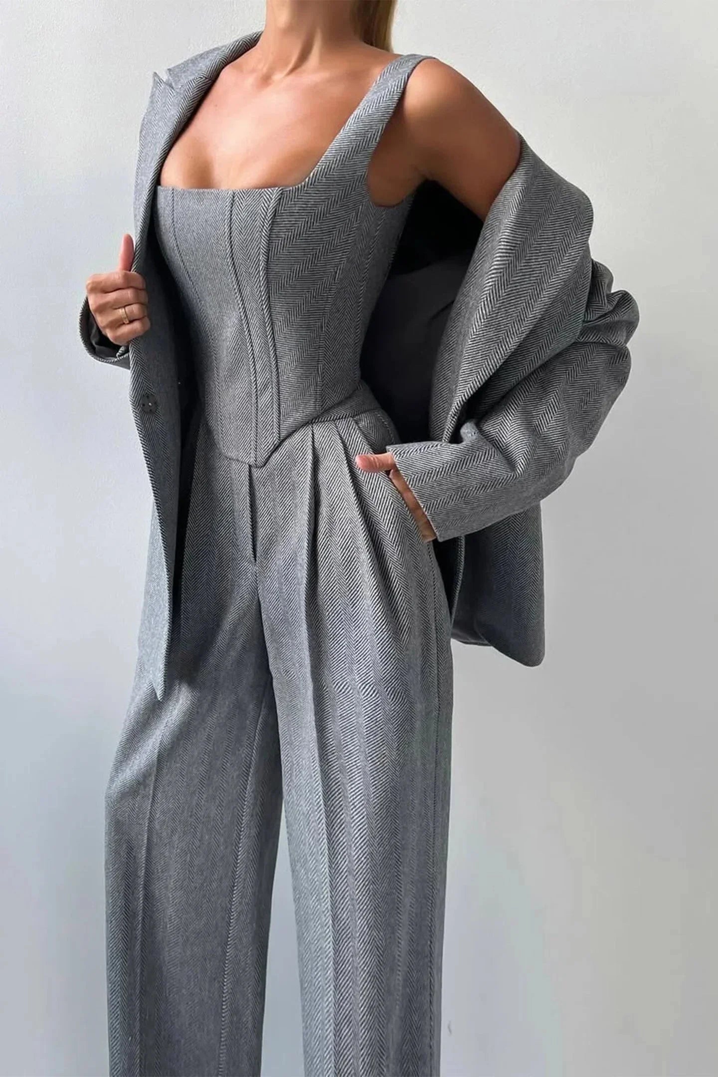 Women’s Elegant Blazer and Jumpsuit Set Formal Outfit