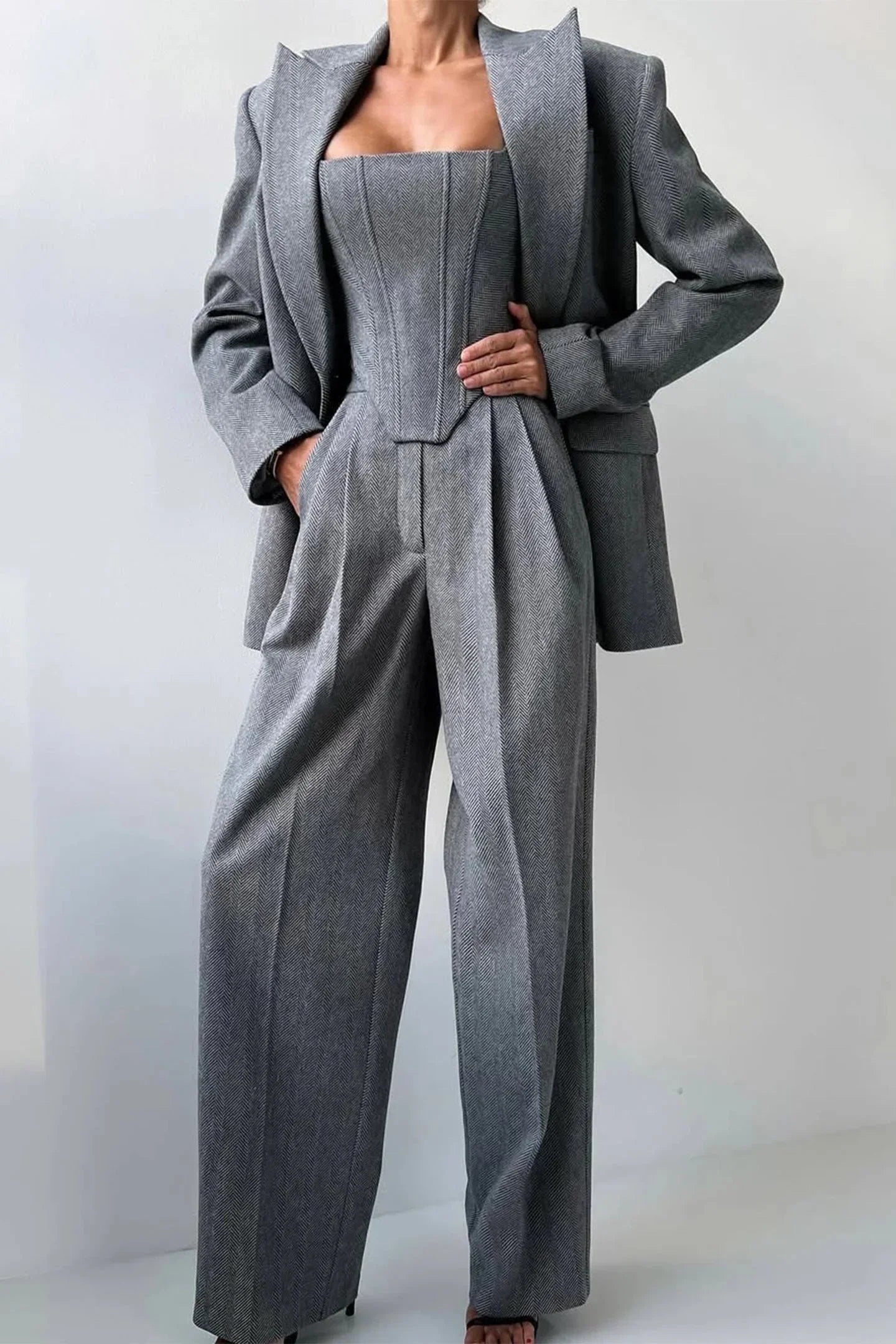 Women’s Elegant Blazer and Jumpsuit Set Formal Outfit