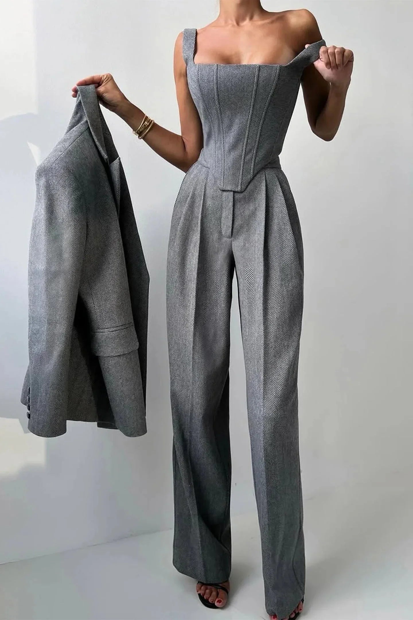 Women’s Elegant Blazer and Jumpsuit Set Formal Outfit