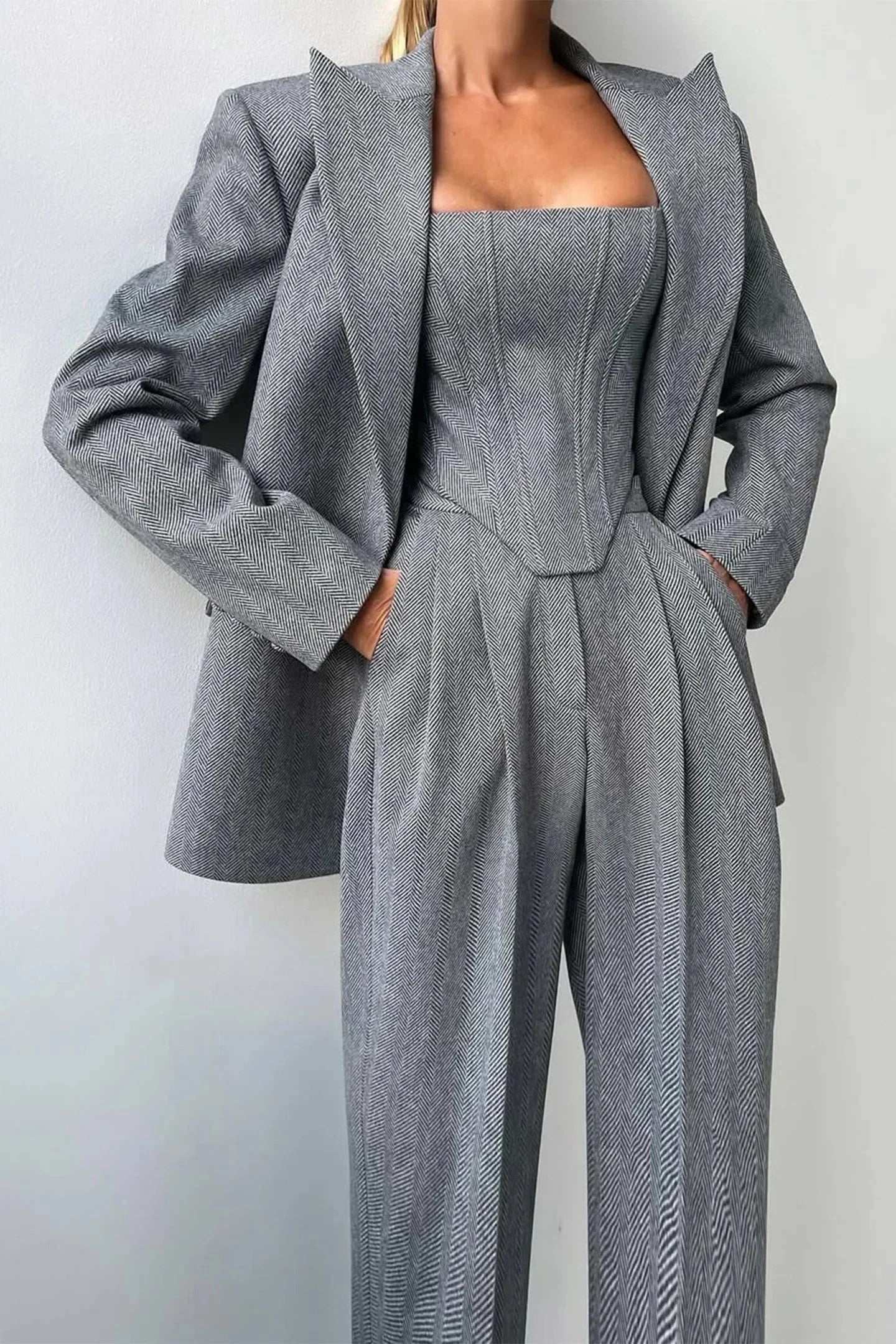 Women’s Elegant Blazer and Jumpsuit Set Formal Outfit