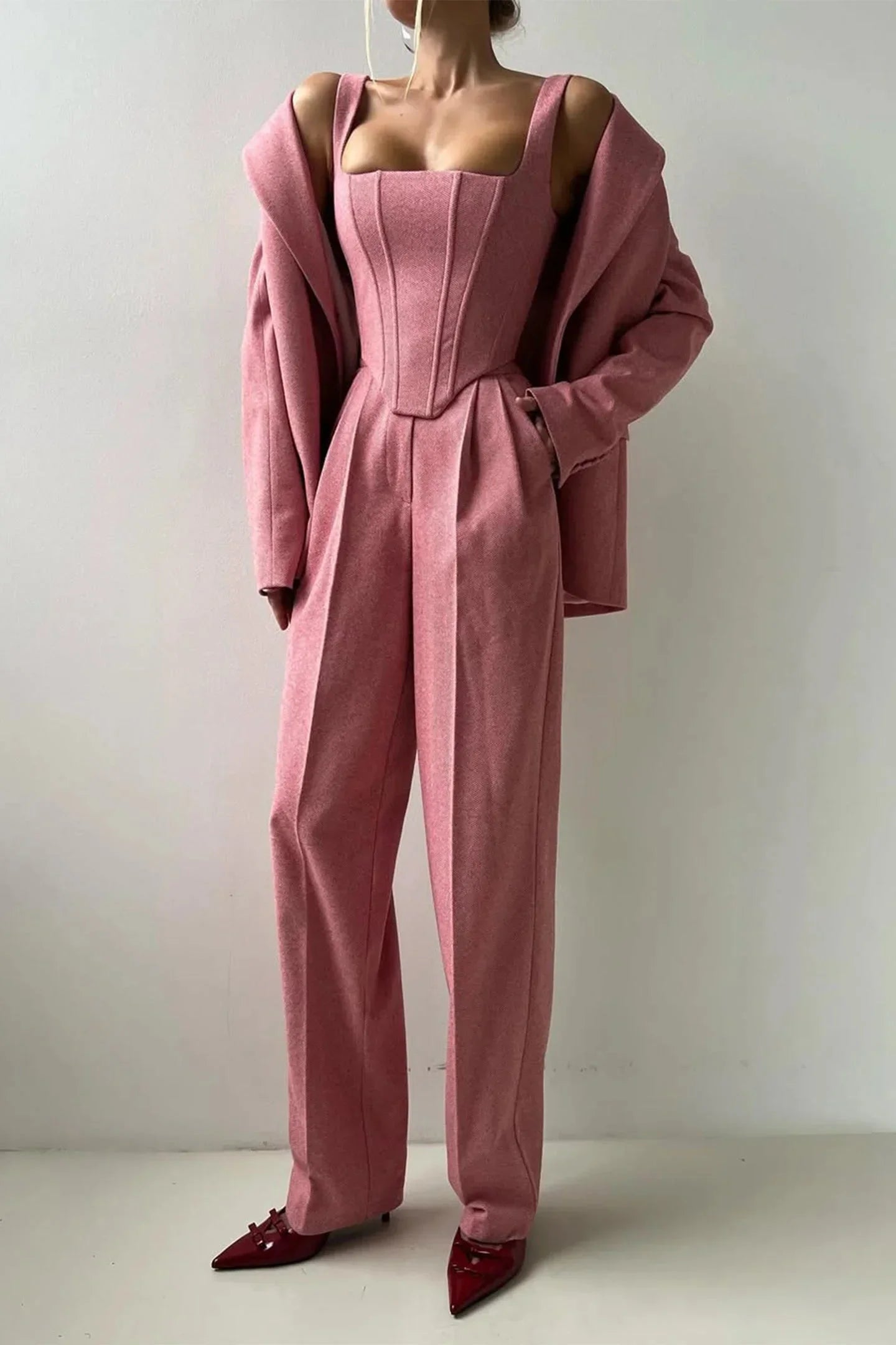 Women’s Elegant Blazer and Jumpsuit Set Formal Outfit