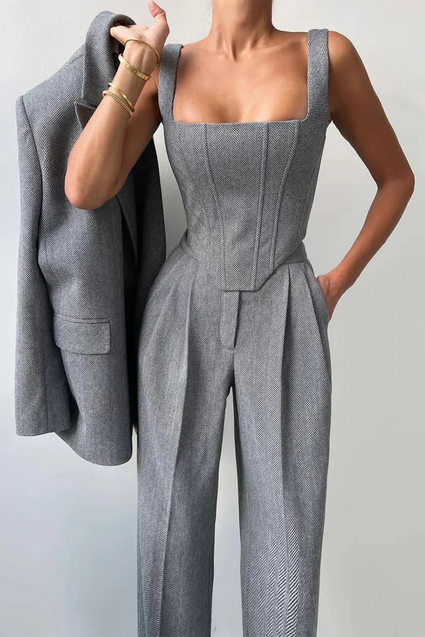 Women’s Elegant Blazer and Jumpsuit Set Formal Outfit