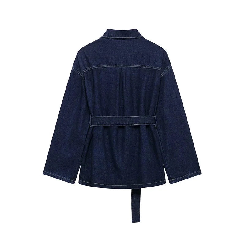 Women’s Denim Jacket and Wide Leg Jeans Two-Piece Set
