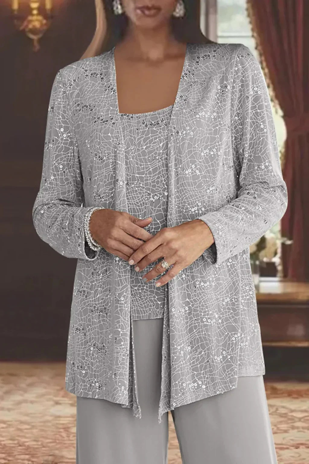 Women's Sequin Lace Three Piece Wedding Suit