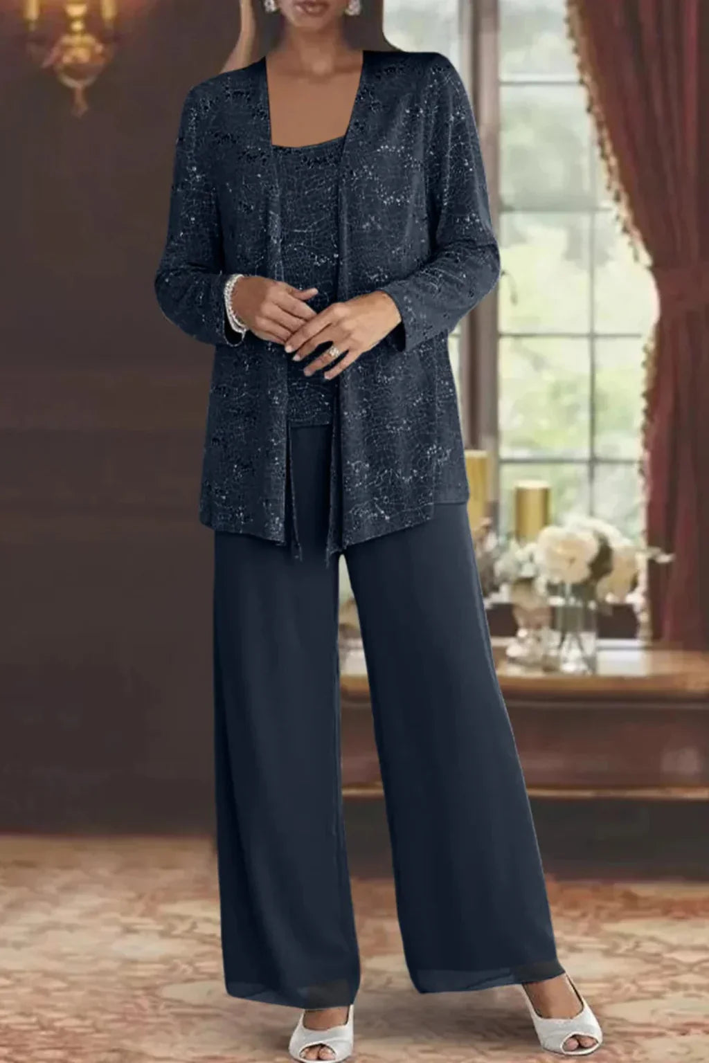 Women's Sequin Lace Three Piece Wedding Suit