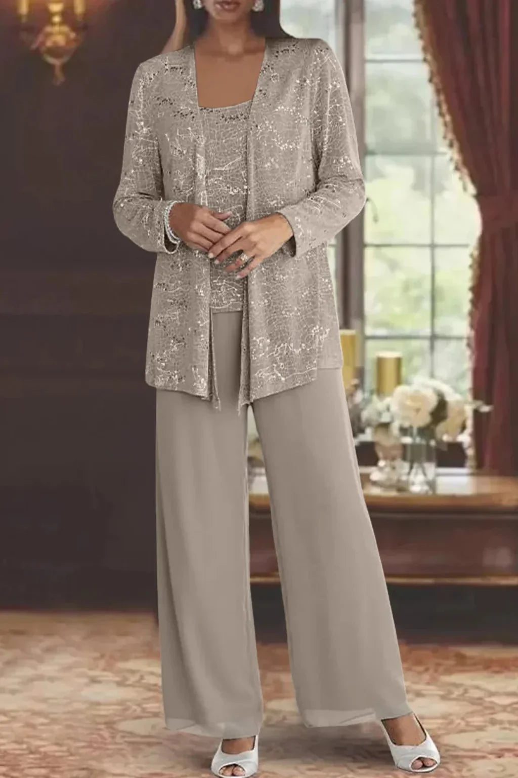 Women's Sequin Lace Three Piece Wedding Suit