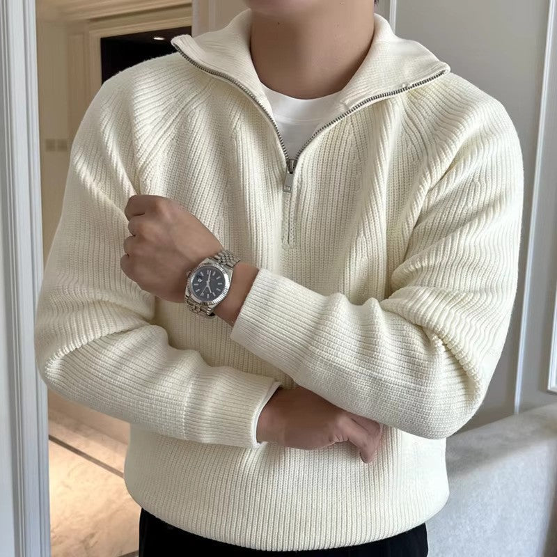 Comfortable Cotton Sweater with Half Zip
