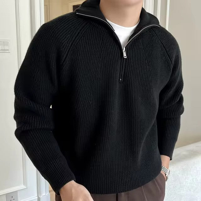 Comfortable Cotton Sweater with Half Zip