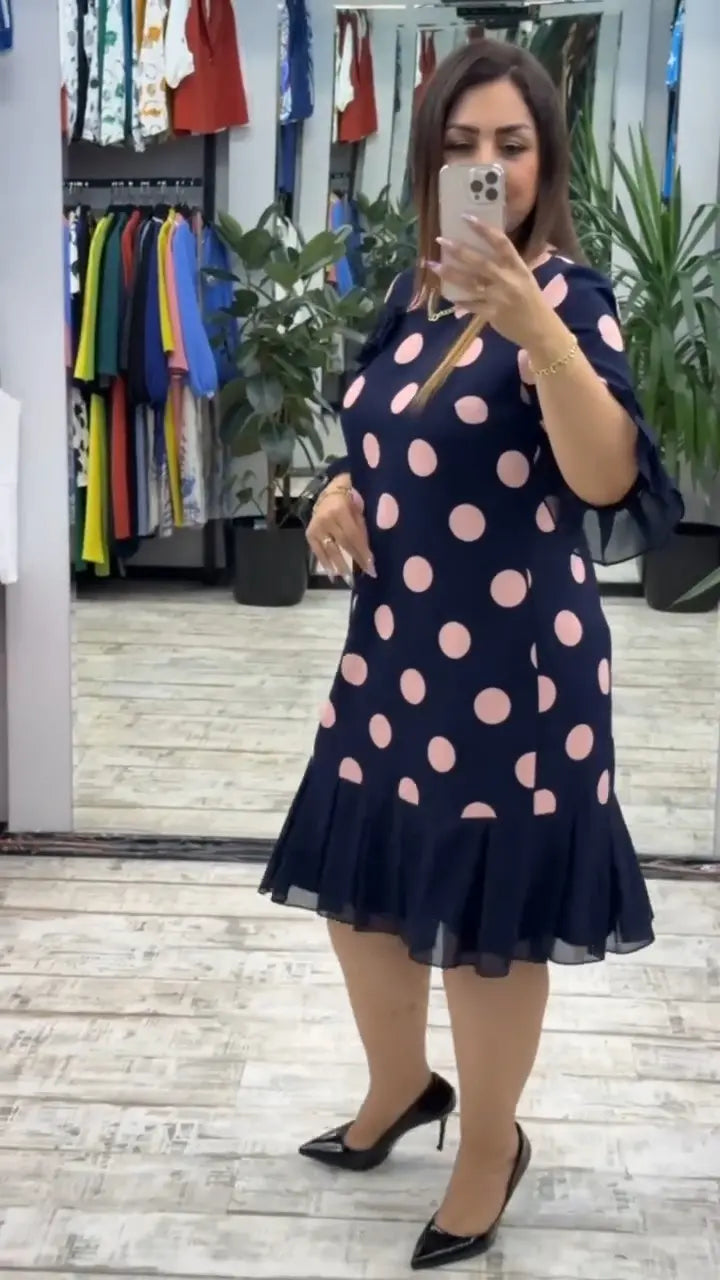 Women's Pleated Polka Dot Midi Dress