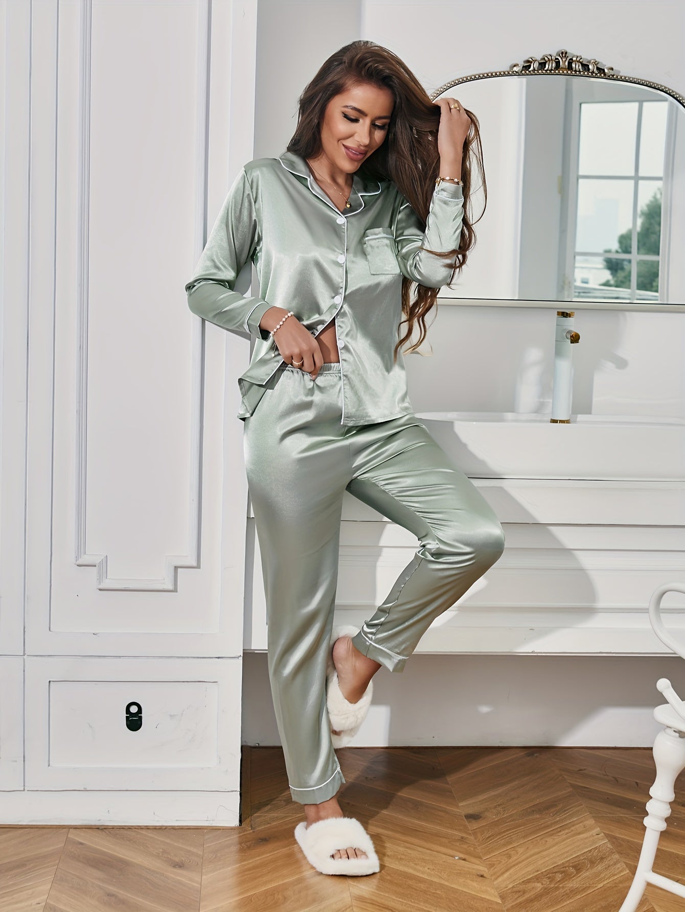 Women’s Pajama Set Long Sleeve Button-Up Sleepwear