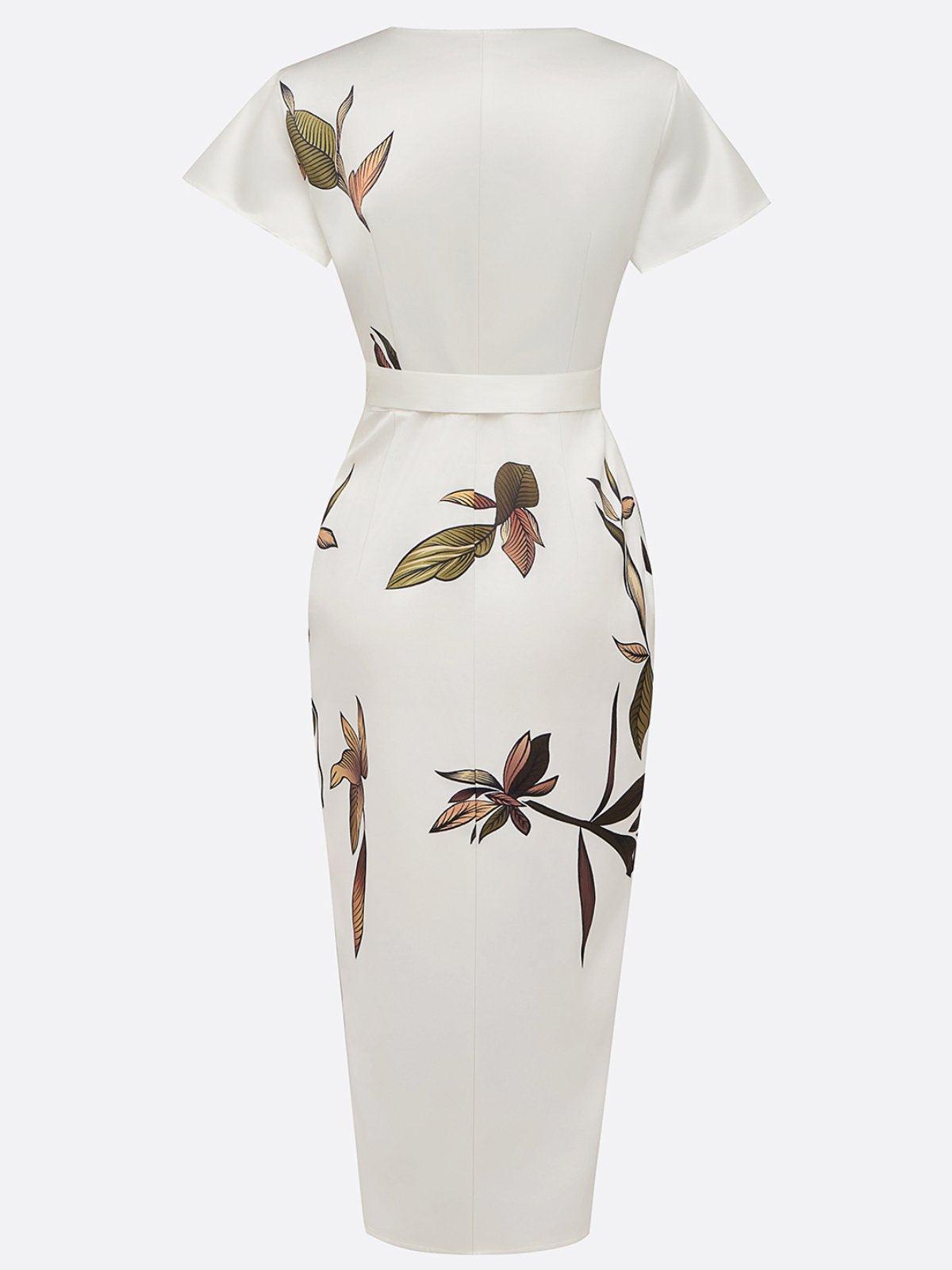Women's Floral Wrap V-Neck Midi Dress