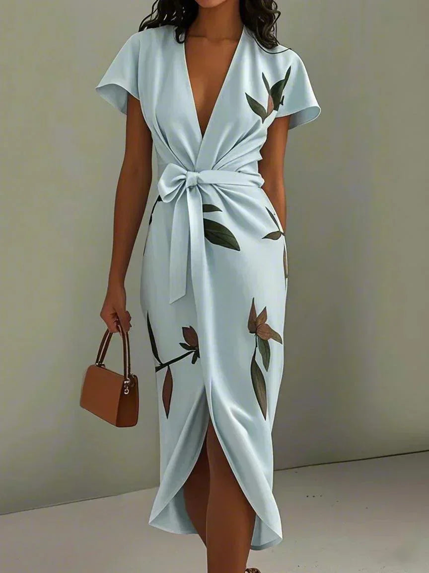 Women's Floral Wrap V-Neck Midi Dress