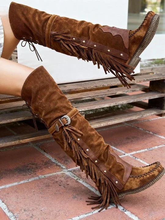 Women's Suede Over-The-Knee Fringe Boots