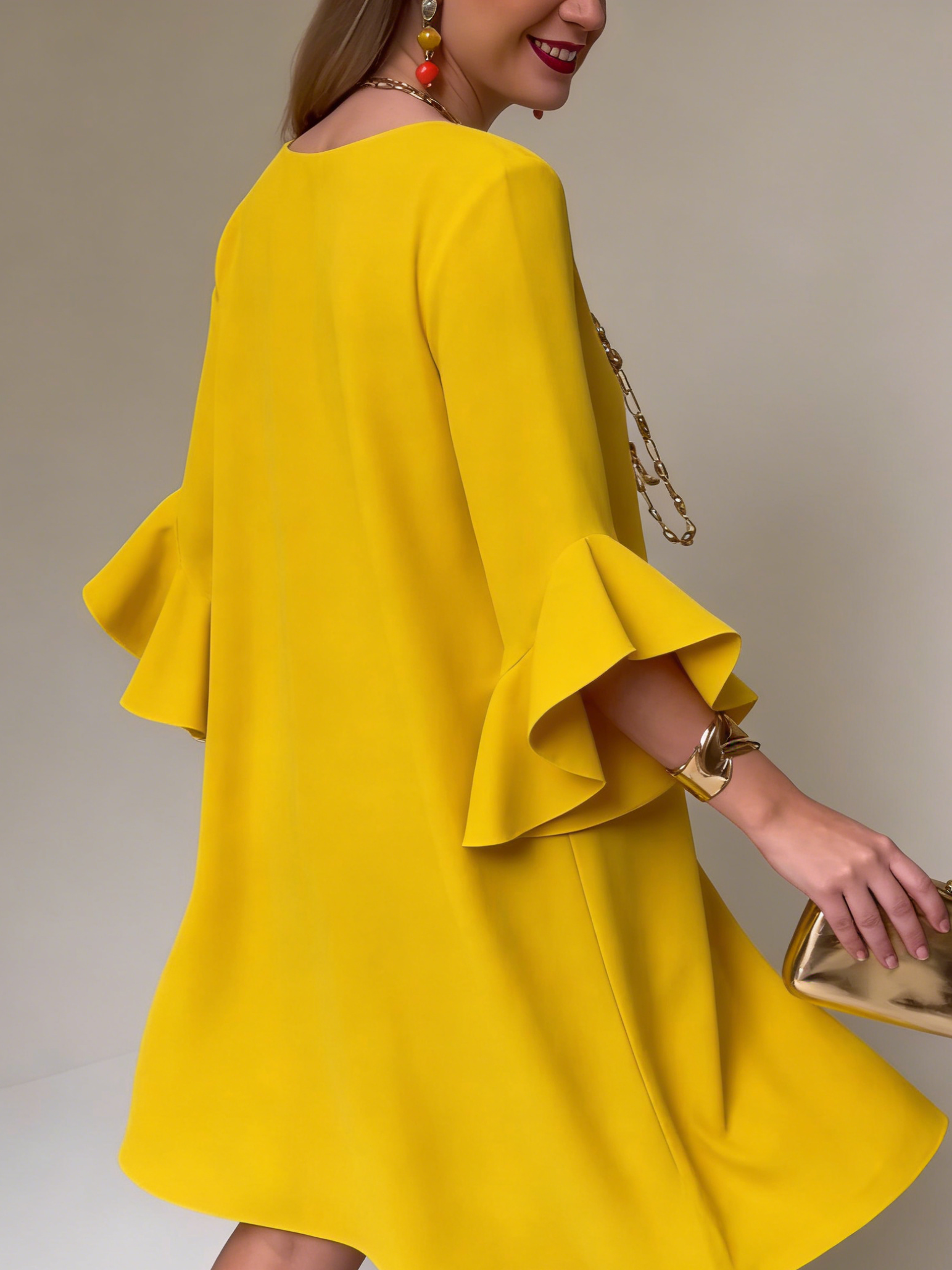 Women's Fluid Midi Dress Ruffle Sleeves