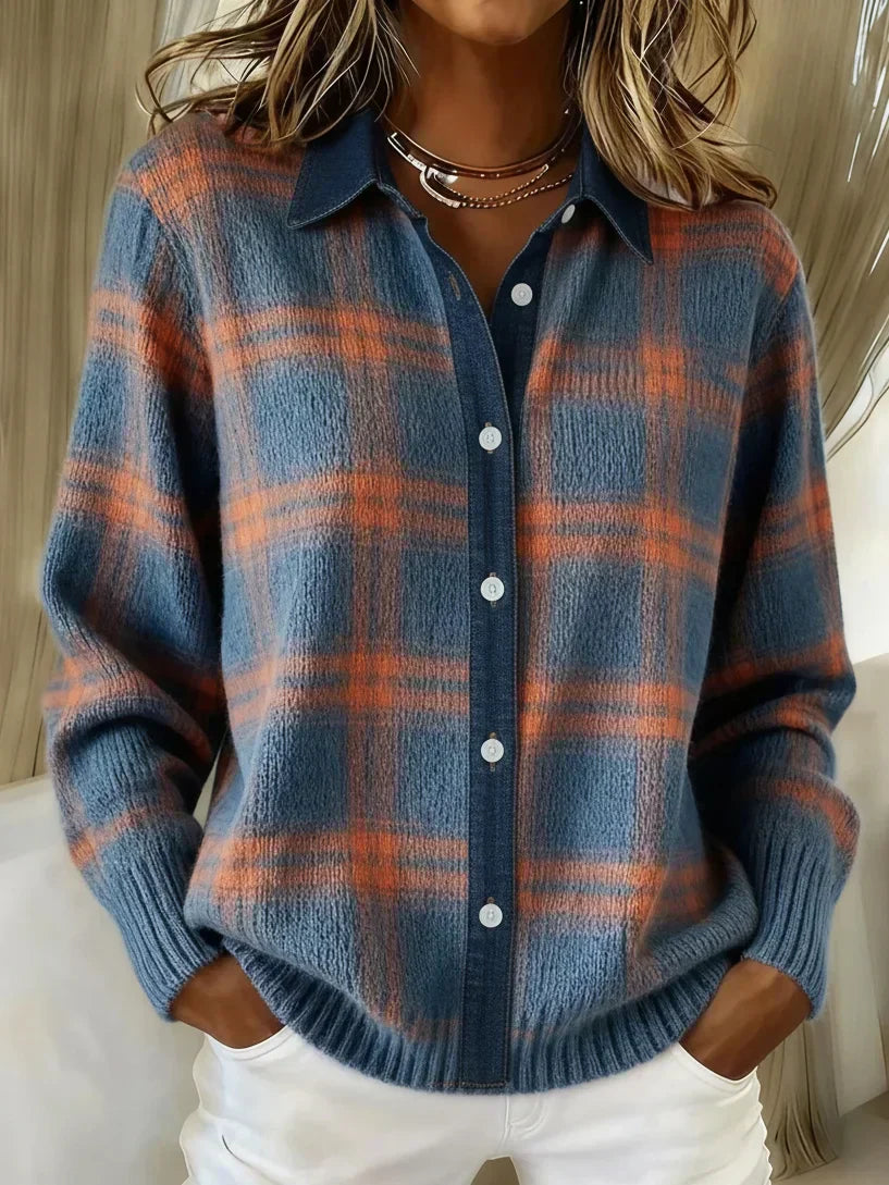 Women’s Relaxed Plaid Button-Up Sweater
