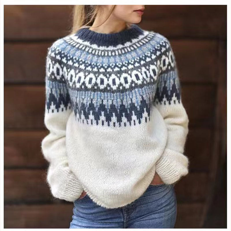Women’s Icelandic Pattern Crew Neck Sweater