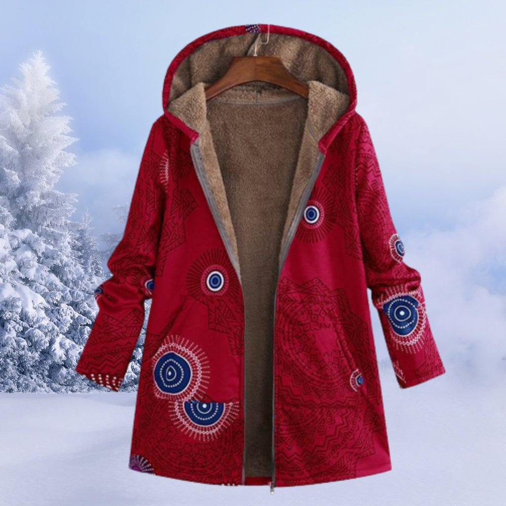 Women's Hooded Fleece-Lined Printed Winter Coat