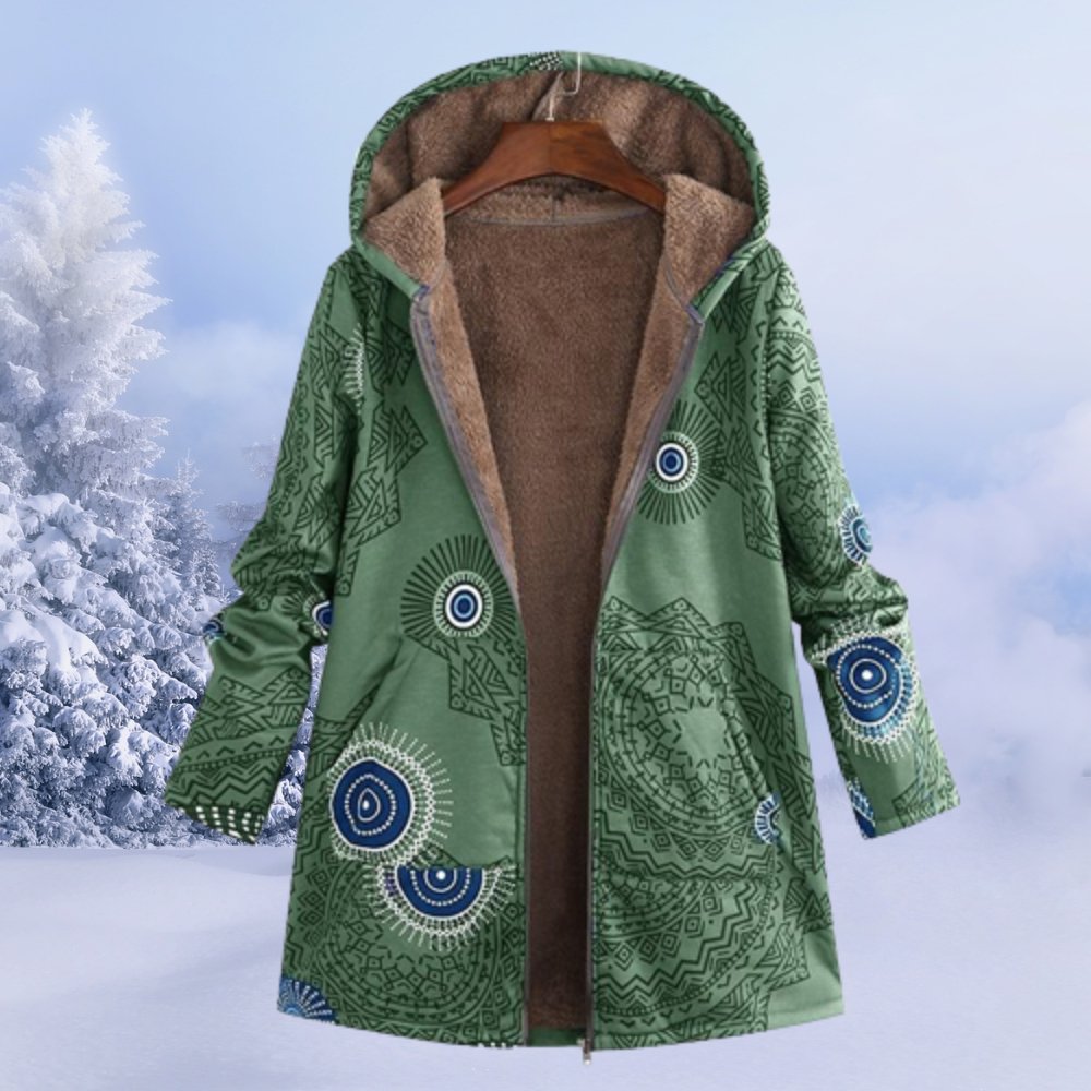 Women's Hooded Fleece-Lined Printed Winter Coat