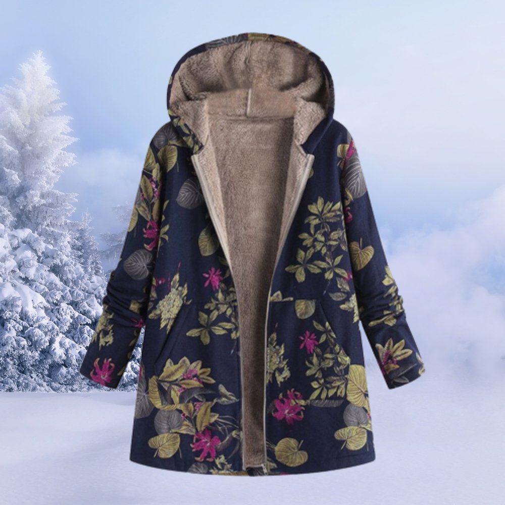 Women's Hooded Fleece-Lined Printed Winter Coat