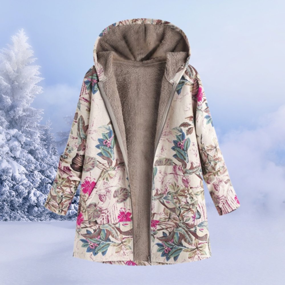 Women's Hooded Fleece-Lined Printed Winter Coat