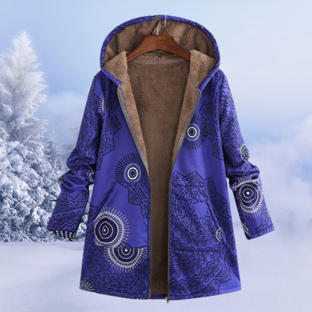Women's Hooded Fleece-Lined Printed Winter Coat