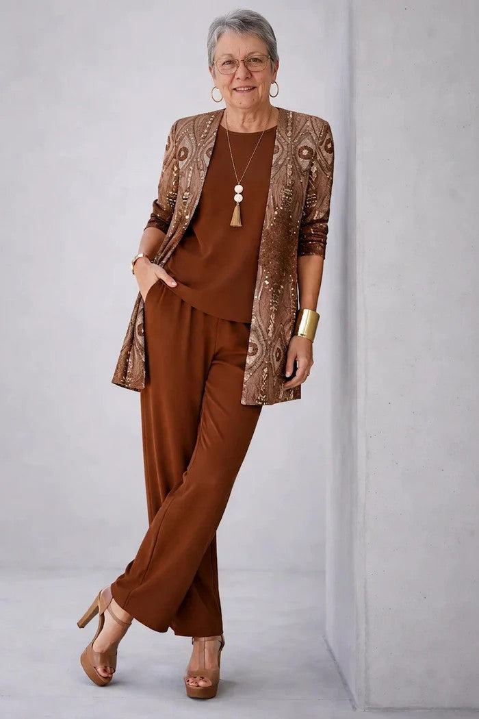 Women's Elegant Printed Co-Ord Three-Piece Set