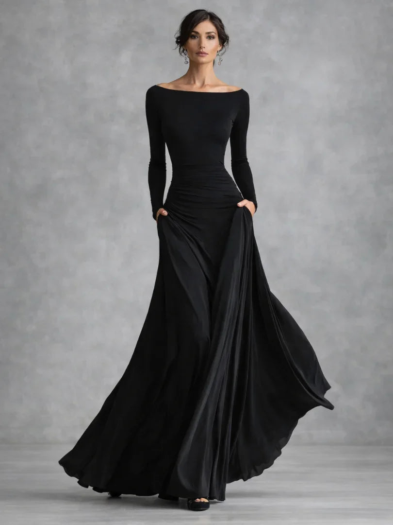 Women's Off-Shoulder Maxi Dress with Flared Skirt