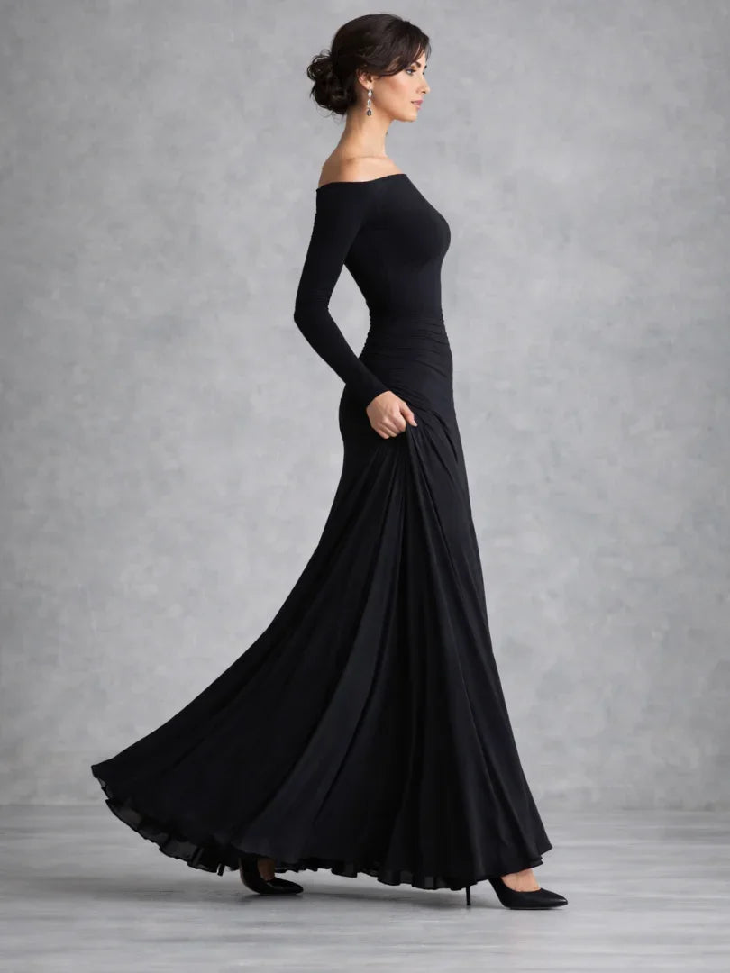 Women's Off-Shoulder Maxi Dress with Flared Skirt
