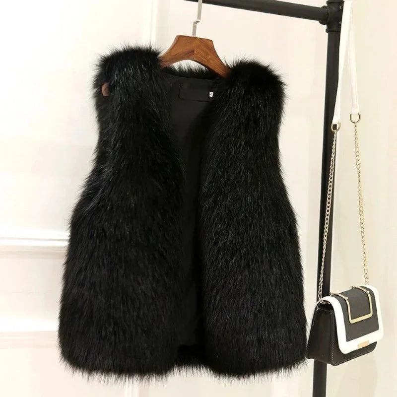 Women’s Sleeveless Open Front Faux Fur Vest
