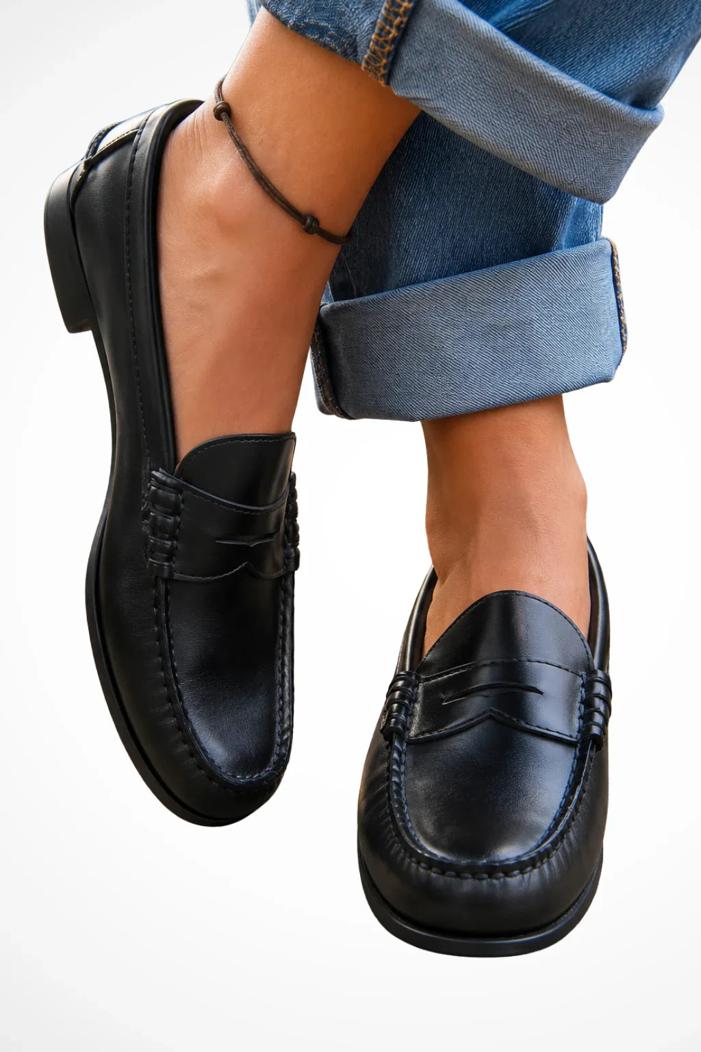 Women's Leather Penny Loafer Slip-On Shoes
