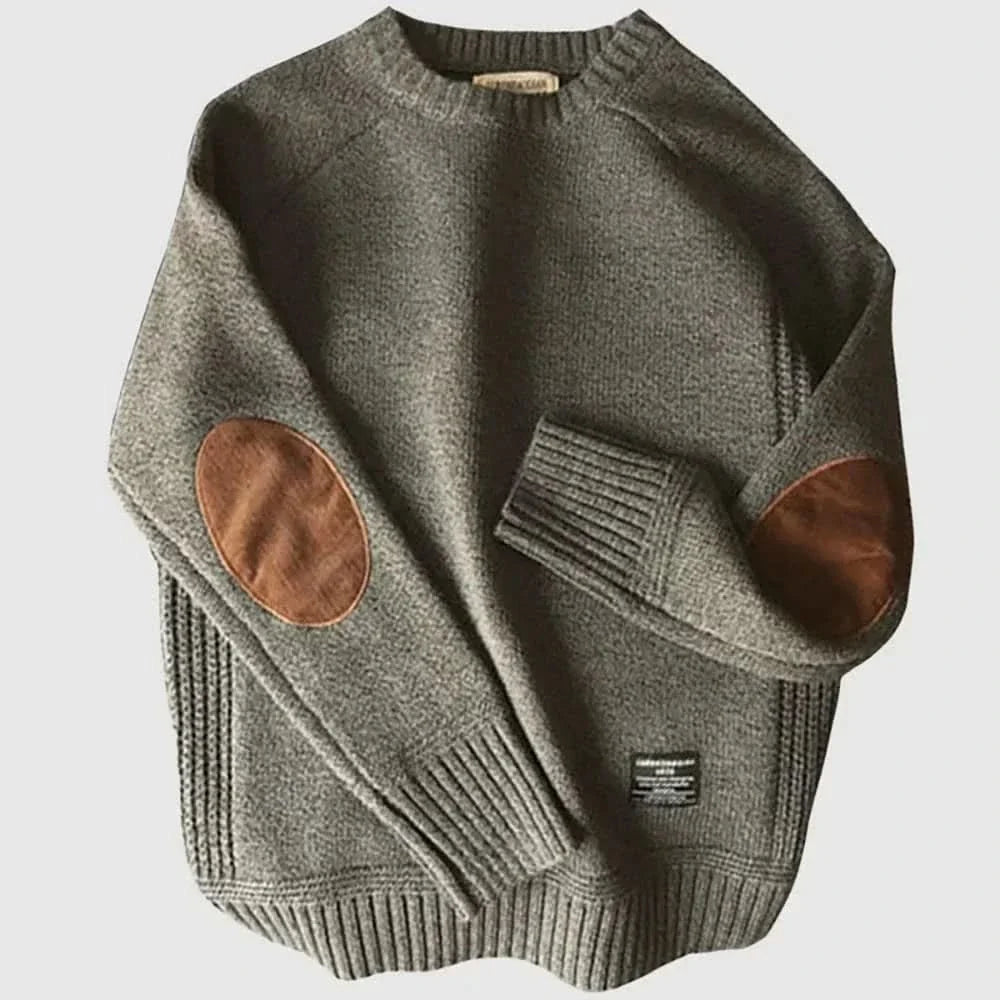 Women's Classic Crew Neck Sweater with Elbow Patch Detail