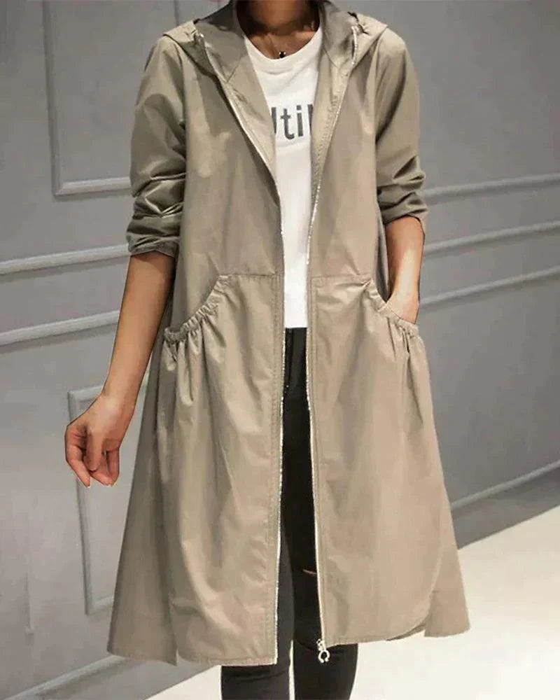 Women's Waterproof Zip-Up Hooded Casual Rain Coat