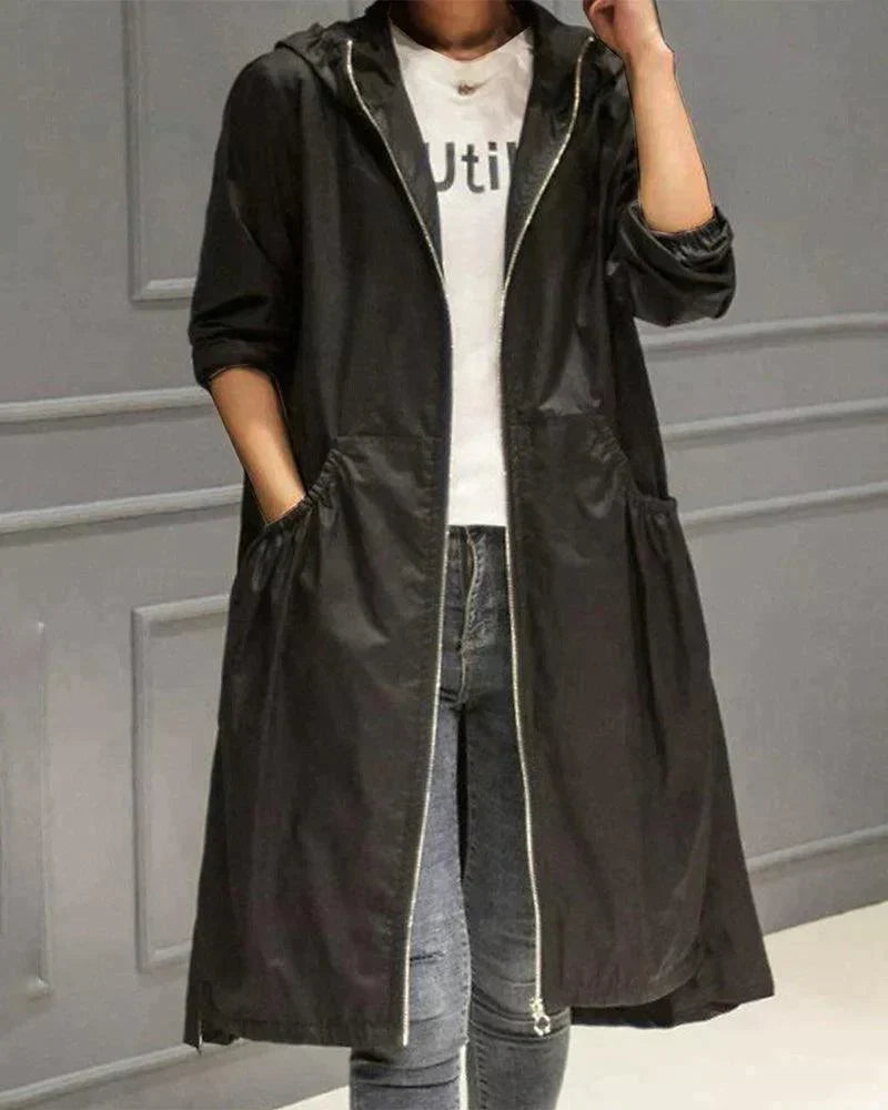 Women's Waterproof Zip-Up Hooded Casual Rain Coat
