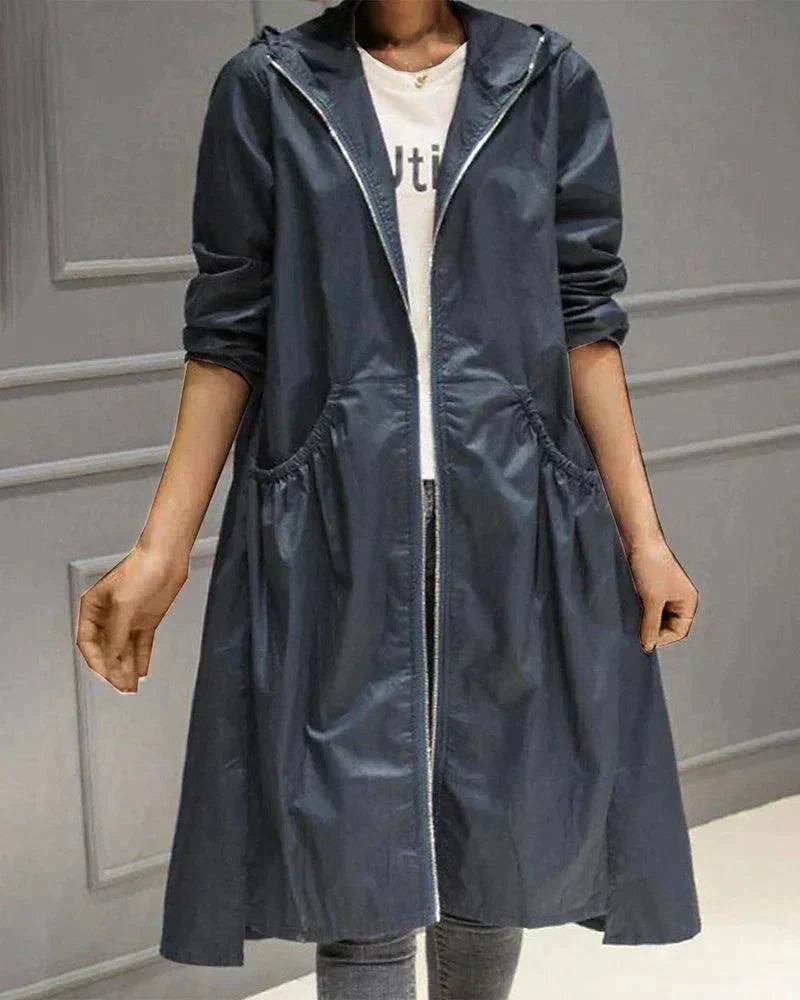 Women's Waterproof Zip-Up Hooded Casual Rain Coat