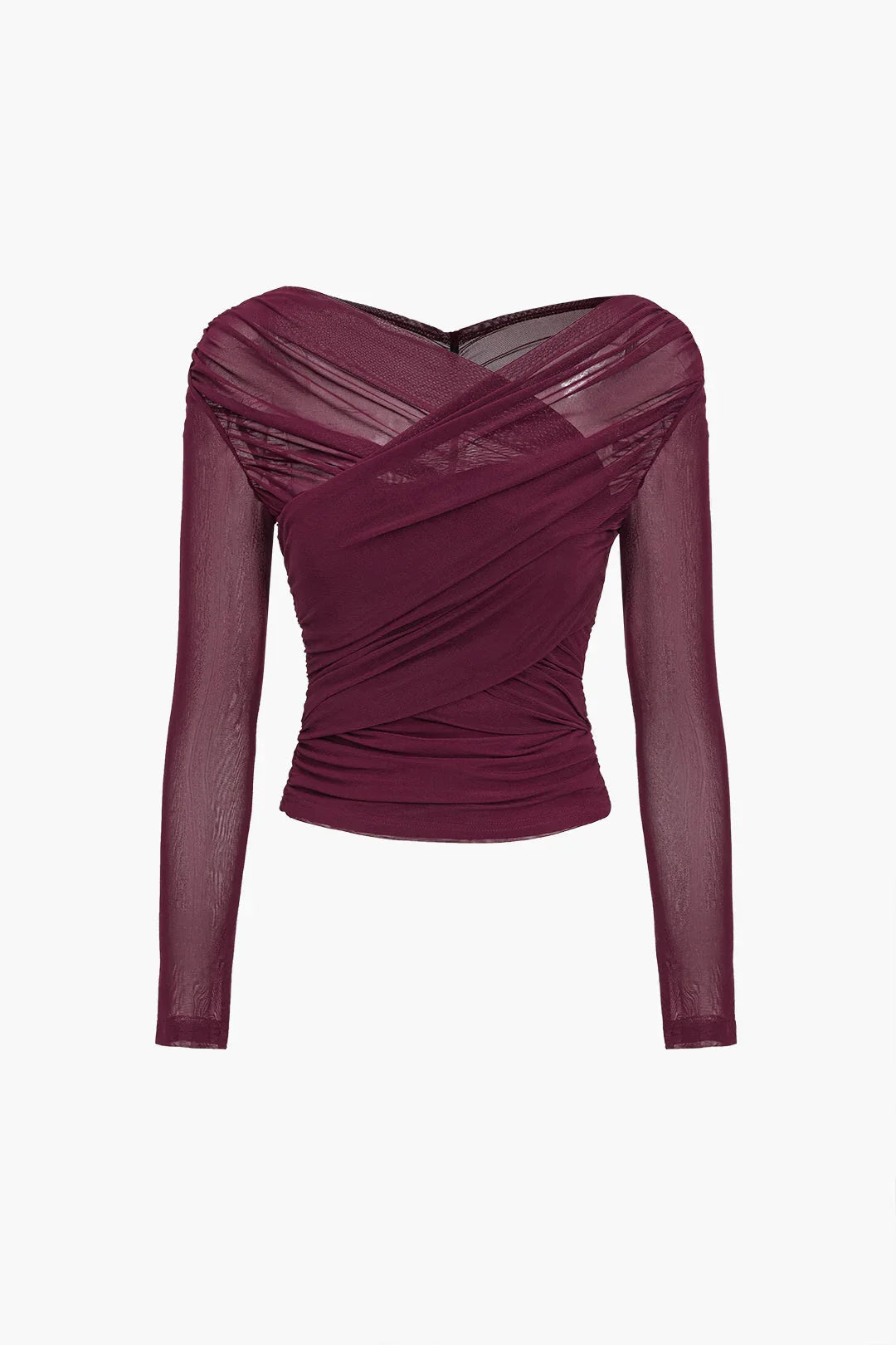 Women’s Sheer Mesh Ruched Crop Top