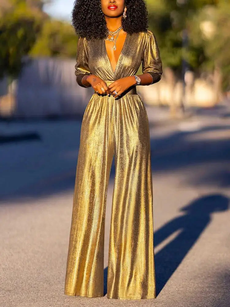 Women's Shimmer Plunge Neck Jumpsuit
