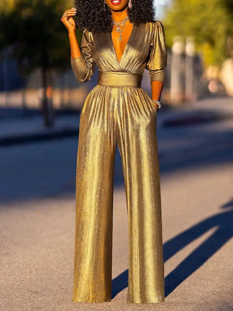 Women's Shimmer Plunge Neck Jumpsuit