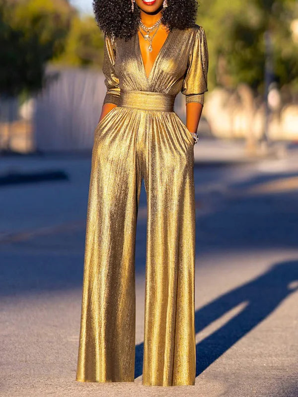 Women's Shimmer Plunge Neck Jumpsuit