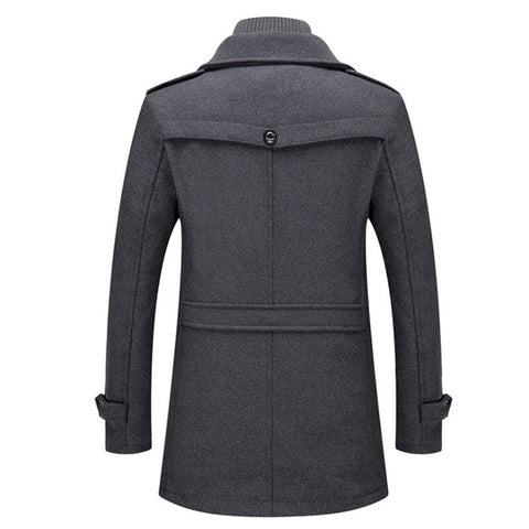 Men’s Long Wool-Blend Double-Breasted Winter Coat