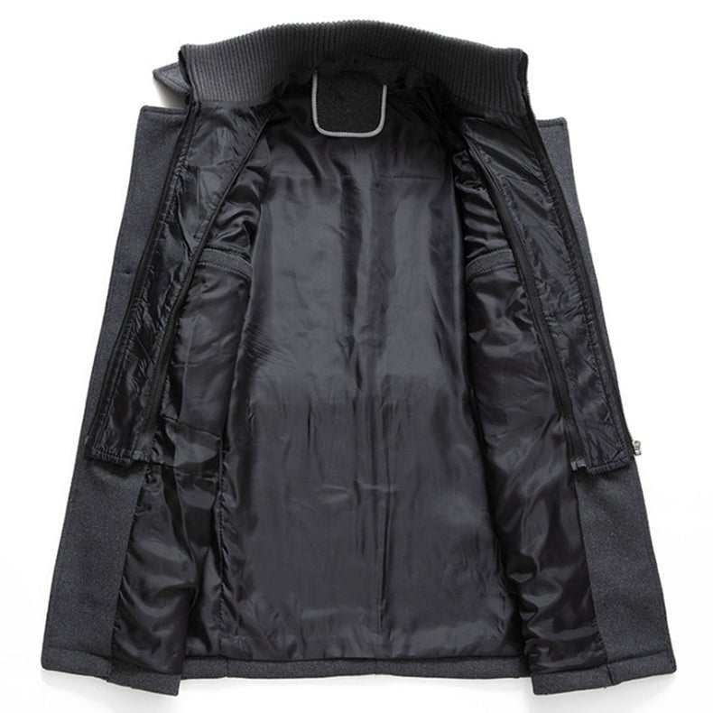Men’s Long Wool-Blend Double-Breasted Winter Coat