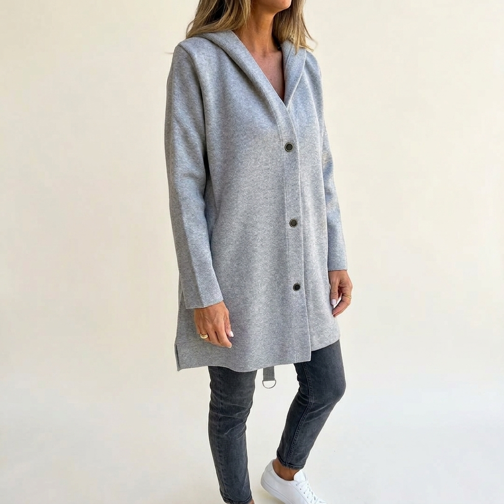 Women's Button-Front Hooded Knit Coat