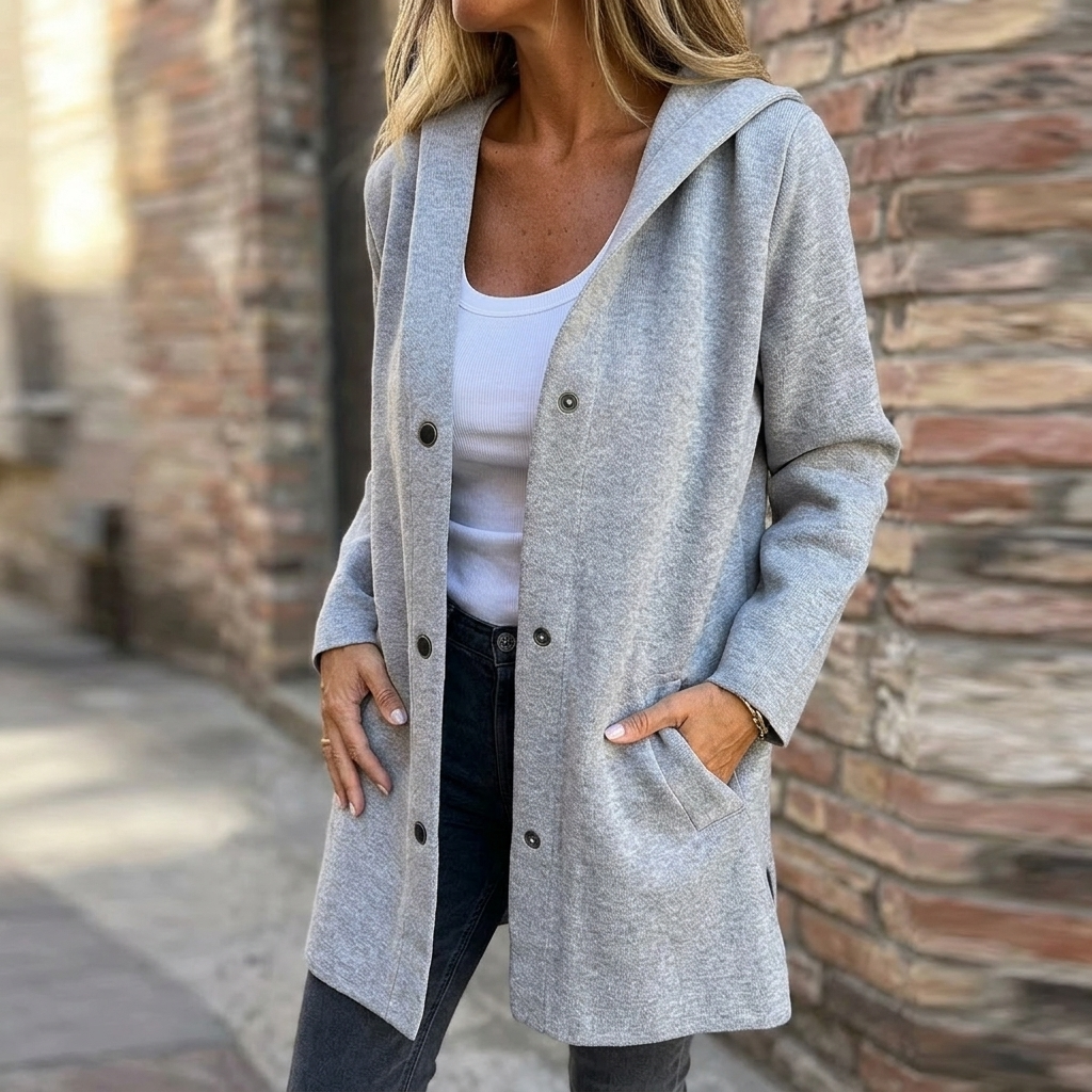 Women's Button-Front Hooded Knit Coat