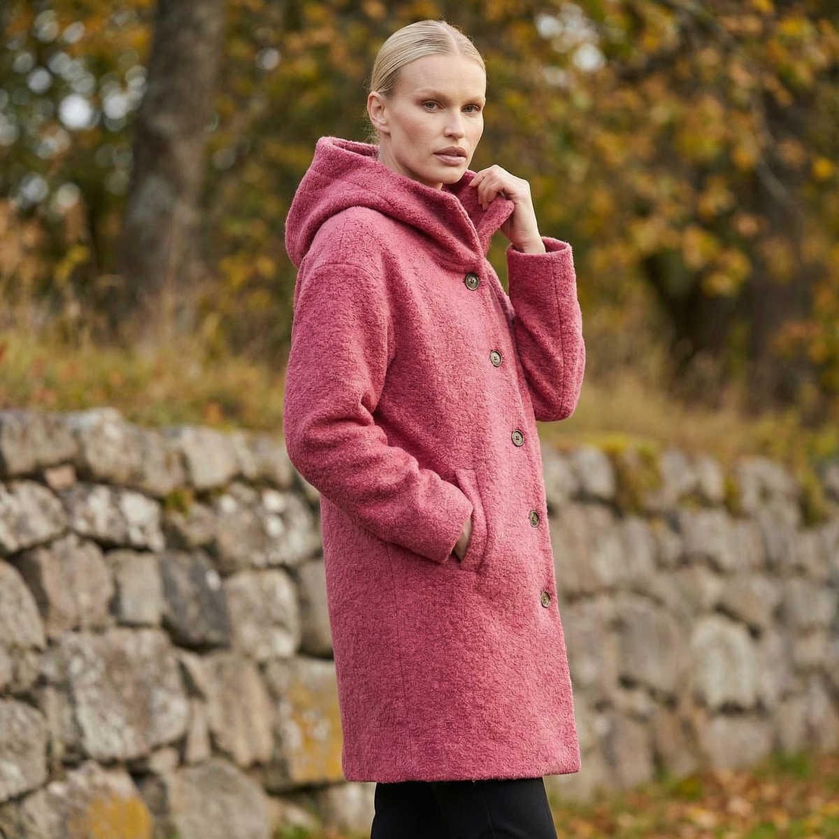 Women's Hooded Button-Up Fleece Winter Coat