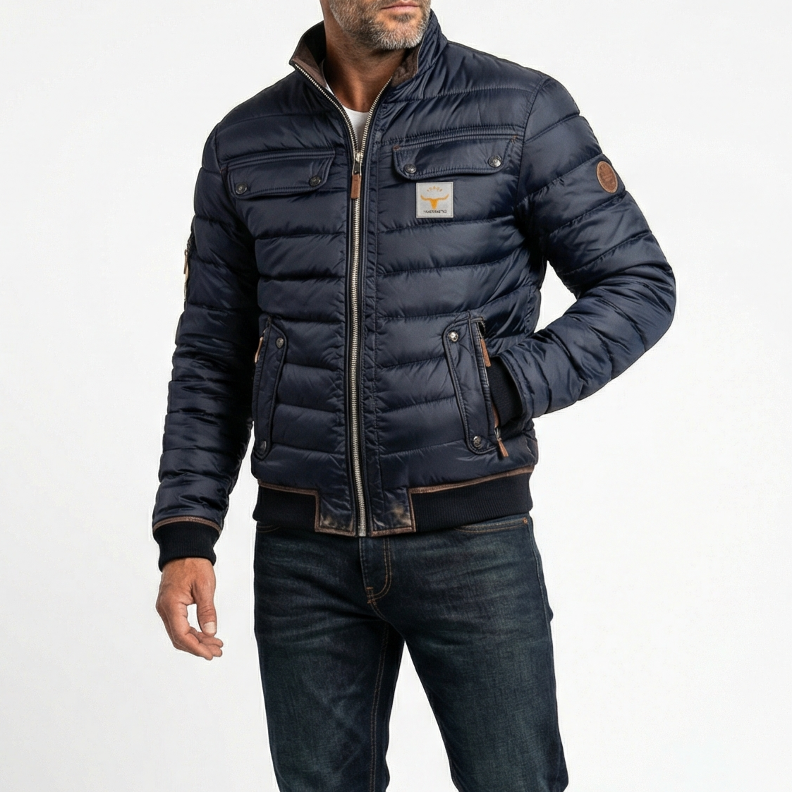 Men's Quilted Puffer Coat with Zip Front